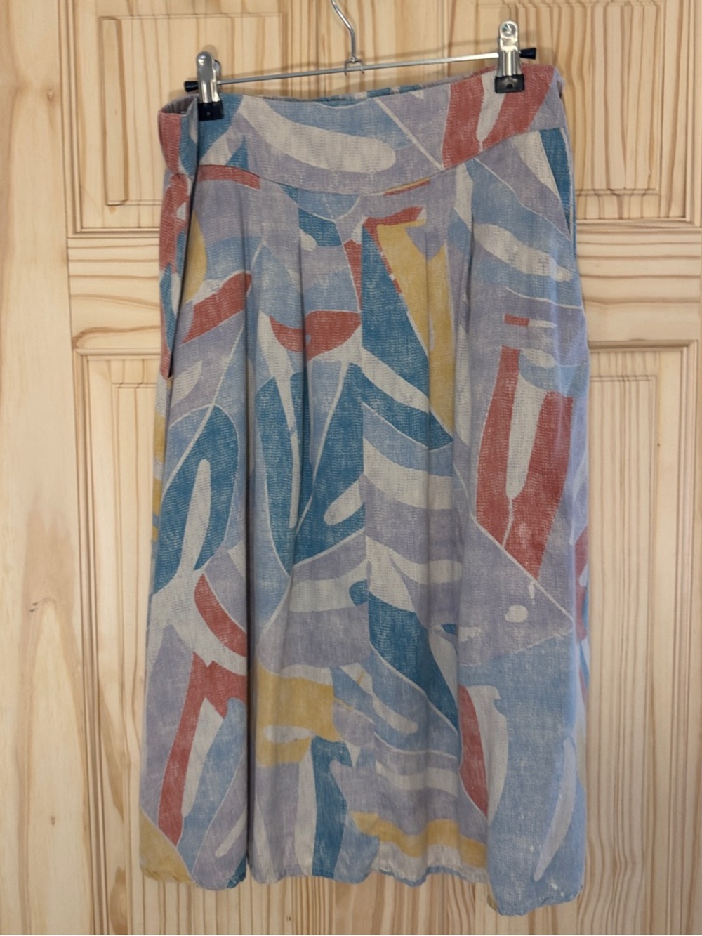 Prana Abstract Printed Midi Skirt — Blue, Rust & Yellow